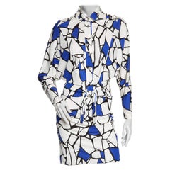 Gucci White & Blue Printed Jersey Front Tie Detail Draped Dress XS
