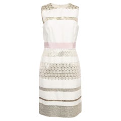 Giambattista Valli Off White Lurex Brocade Striped Cotton Sleeveless Dress M
