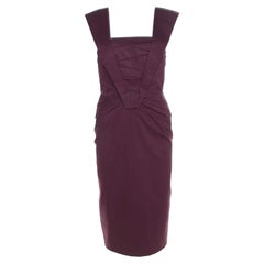 Escada Purple Cotton Stretch Pleated Bodice Detail Sleeveless Pencil Dress M