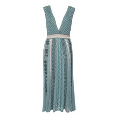 M Missoni Grey Patterned Knit Plunge Neck Midi Dress L