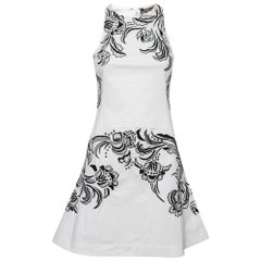 Roberto Cavalli White Cotton Poplin Contrast Embroidered Sleeveless Dress S