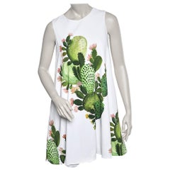 Sportmax Blanco Vestido de crepé sin mangas de línea A con estampado de cactus S
