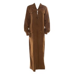 Micahel Kors Pecan Brown Linen Silk Lace Up Safari Dress L