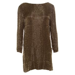 Tom Ford Brown - Robe à manches longues drapées dans le dos en soie avec ornements S