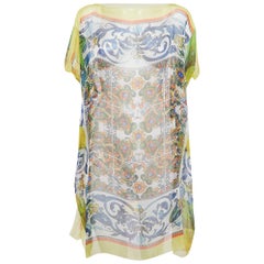 Dolce & Gabbana Majolica Print Silk Semi Sheer Cover Up Kaftan Dress S