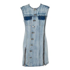 3.1 Phillip Lim Blue Light Wash Denim Button Front Sleeveless Mini Dress M