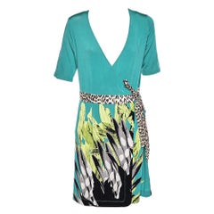 Just Cavalli Multicolor Printed Jersey Mini Wrap Dress L