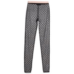 Gucci Black Logo Embroidered Tulle Sheer Leggings M