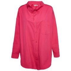 Balenciaga Pink Logo Print Cotton Oversized Shirt S