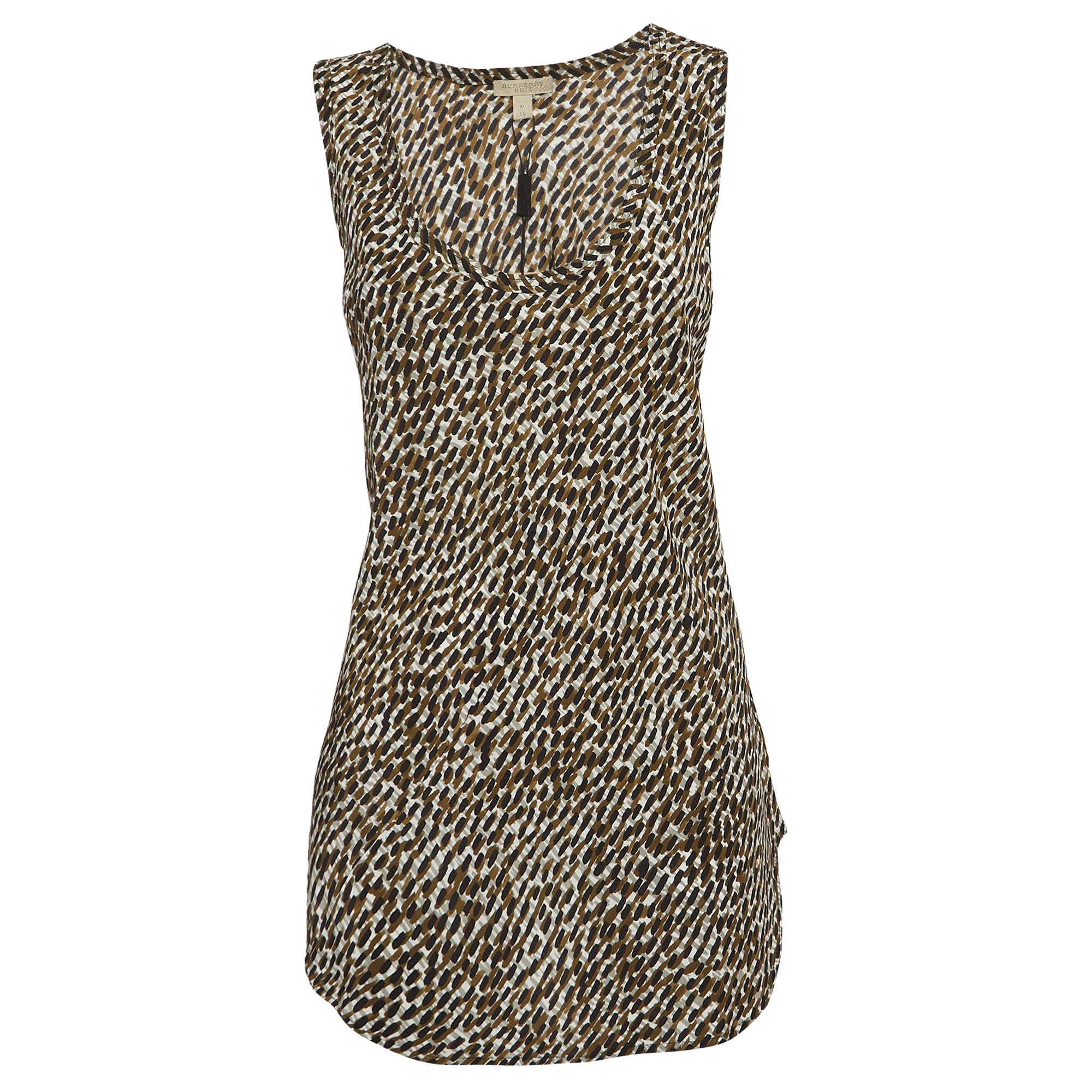 Burberry Brit Multicolor Printed Silk Sleeveless Top XL For Sale