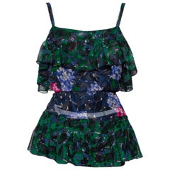 Anna Sui Multicolor Printed Silk Ruffled Sleeveless Top S