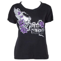 Just Cavalli Black Logo Printed Knit Zipper Detail T Shirt S