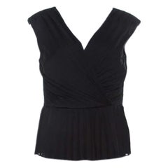 Escada Black Crepe Sleeveless Pleated Peplum Blouse L