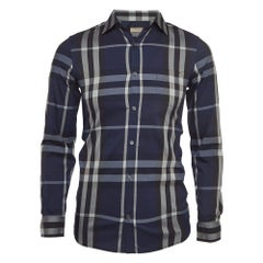 Burberry Brit Blue Tartan Poplin Long Sleeve Button Down Shirt XS