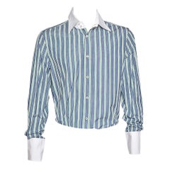 Dsquared2 Blue Striped Cotton Contrast Collar Button Front Shirt XXL