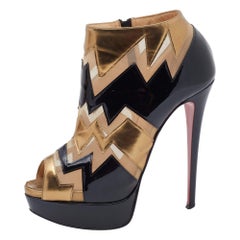 Christian Louboutin Patent Leather And Mesh Peep toe Booties Size 38.5