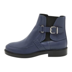 Tod's Blue Leather Buckle Detail Ankle Length Boots Size 39.5