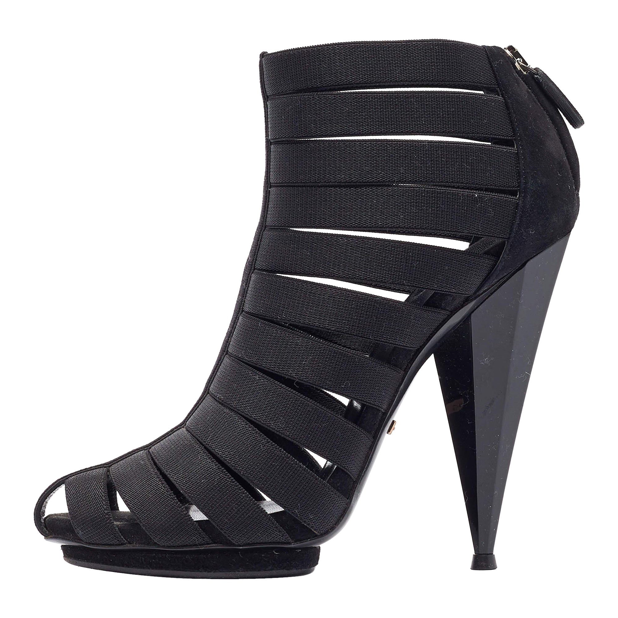 Gucci Botas Gladiadoras Isadora de Ante y Elástico Negro Talla 36.5