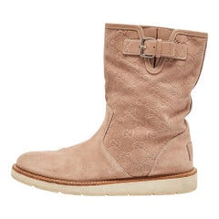 Gucci Dusty Pink Guccissima Suede Quercy Flat Boots Size 38