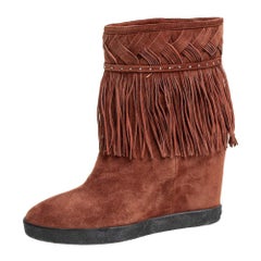 Le Silla Brown Suede Fringe Ankle Boots Size 37