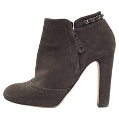 Chanel Grey Suede Chain Details Ankle Booties Size 39.5