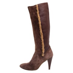 Dolce & Gabbana Brown Leather And Suede Knee Length Boots Size 40