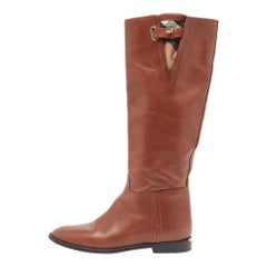 Used Burberry Brown Leather Knee Length Boots Size 35
