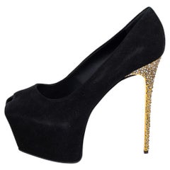 Giuseppe Zanotti Black Suede Liza Peep Toe Platform Pumps Size 41