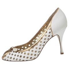 Dolce & Gabbana White/Gold Perforated Leather Bow Detail Peep Toe Pumps Size 41