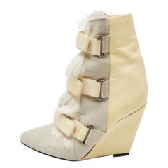 Isabel Marant Tricolor Leather and Calf Hair Pierce Wedge Ankle Boots Size 38