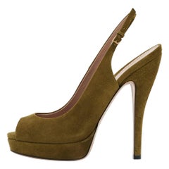 Gucci Green Suede Sofia Slingback Platform Pumps Size 38.5