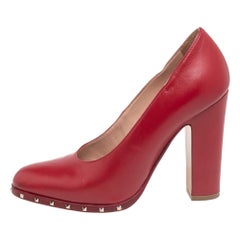 Valentino Red Leather Soul Rockstud Block Heel Pumps Size 37.5