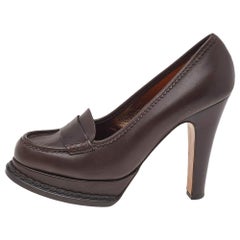 Yves Saint Laurent Brown Leather Tribtoo Penny Loafer Platform Pumps Size 39