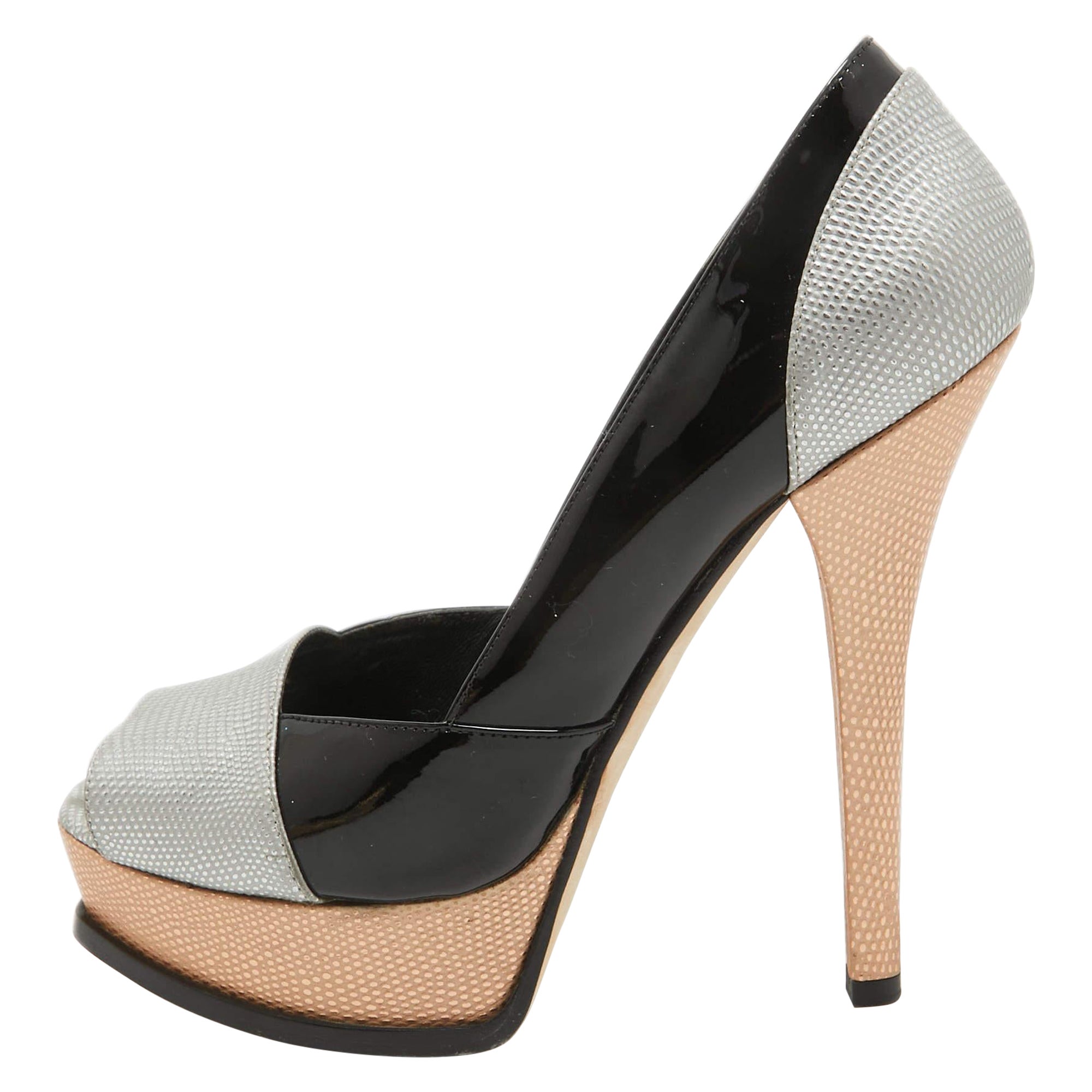 Fendi Mehrfarbige Fendista Plateau-Pumps aus strukturiertem Leder Fendista mit Peep Toe Größe 40