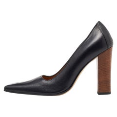Gucci, pelle nera, punta quadrata, tacco a blocco, taglia 38