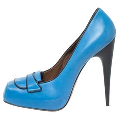 Marni Blue Leather Platform Loafer Pumps Size 40