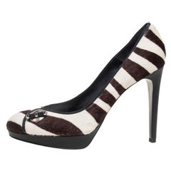Dior Brown/White Striped Calf Hair Buckle Detail Platform Pumps Size 41
