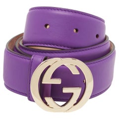 Gucci Purple Leather Interlocking G Buckle Belt 80CM
