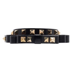 Valentino Black Leather Rockstud Bow Slim Waist Belt 85