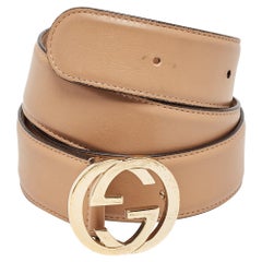Gucci Beige Leather Interlocking G Buckle Belt 90CM