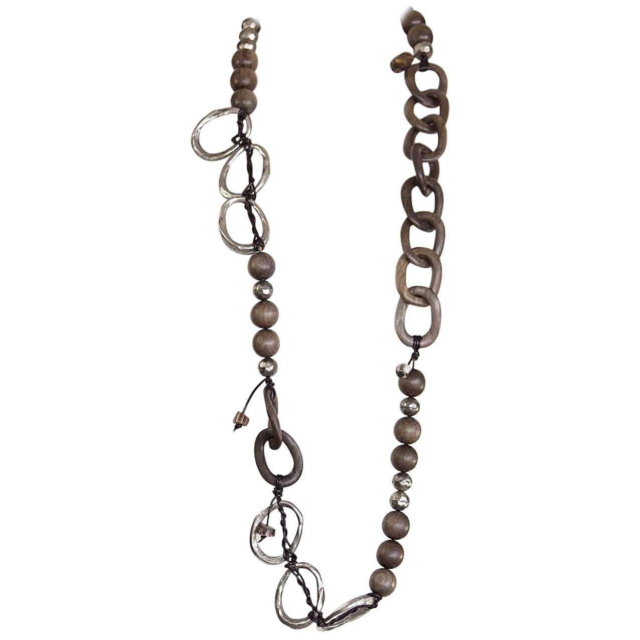 HENRY BEGUELIN Necklace Bold Wood and Distressed Metal 
