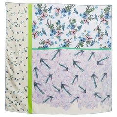 Dior Multicolor Floral Birds Bugs Print Silk Scarf