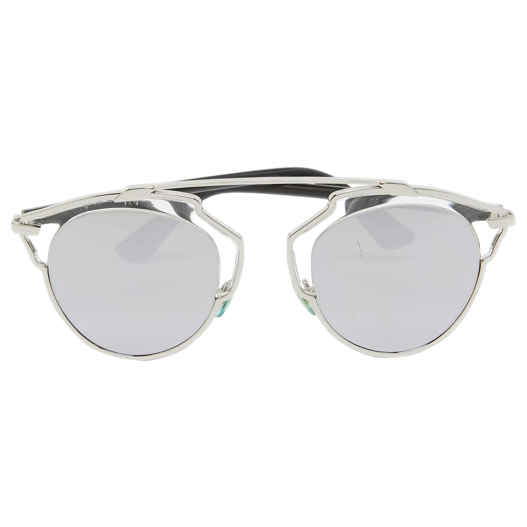 Dior Silver/Black Mirrored SoReal Aviator Sunglasses For Sale