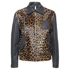 Faith Connexion Khaki and Navy Cheetah Print Sleeve Detail Moto Jacket XS