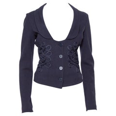 Emporio Armani Giacca con colletto in cotone blu navy con dettagli in maglia M. I.