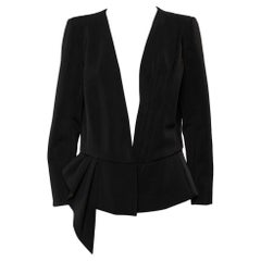 Oscar de la Renta Black Knit Draped Detail Collarless Button Front Blazer XL