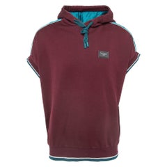Dolce & Gabbana Burgundy Logo Applique Cotton Short Sleeve Hoodie M