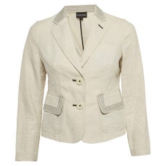 Emporio Armani Cream Contrast Stitch Cotton Blend Single Breasted Blazer S