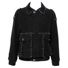 Faith Connexion Black Suede Studded Oversized Bomber Jacket M