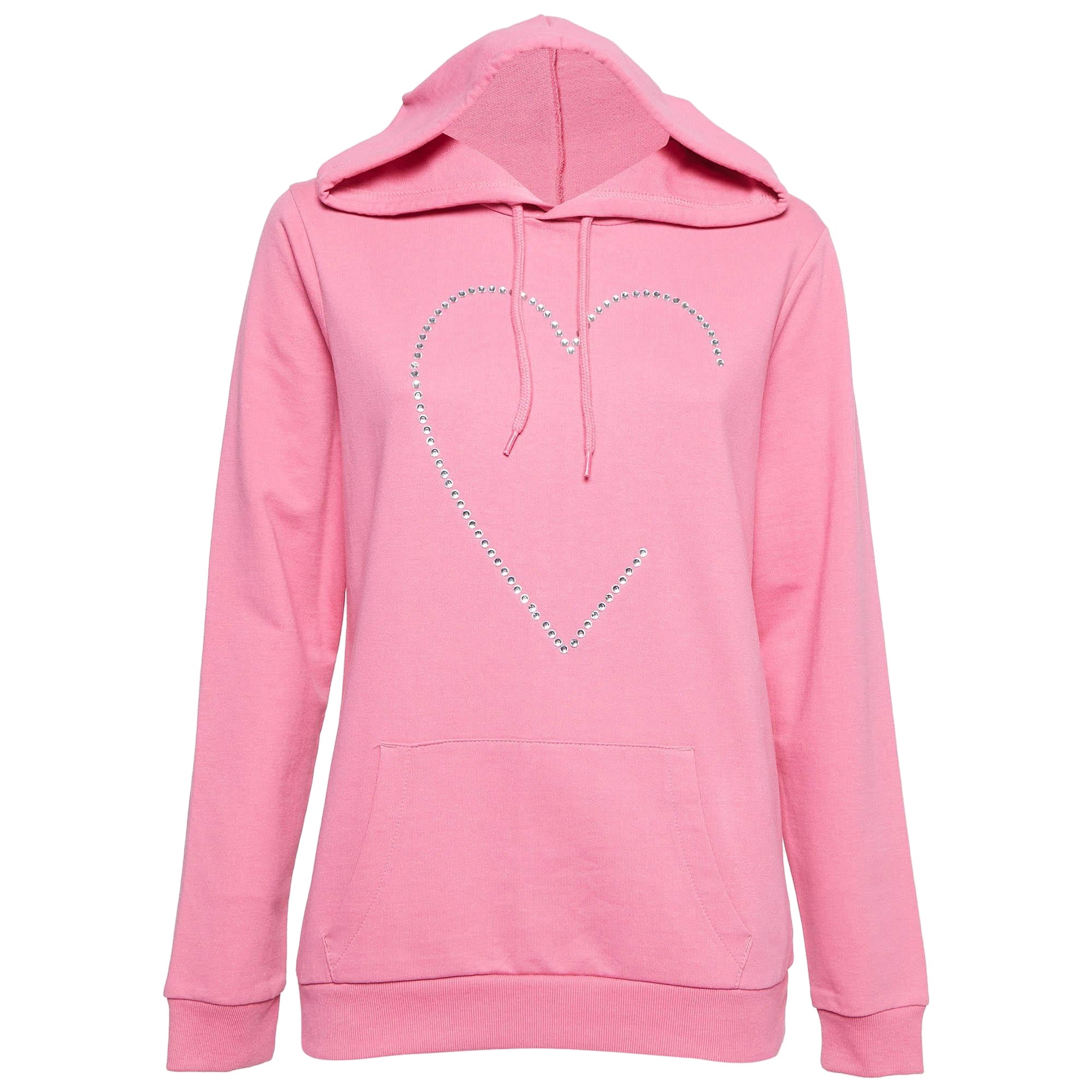 Love Moschino Pink Crystal Embellished Cotton Hoodie S
